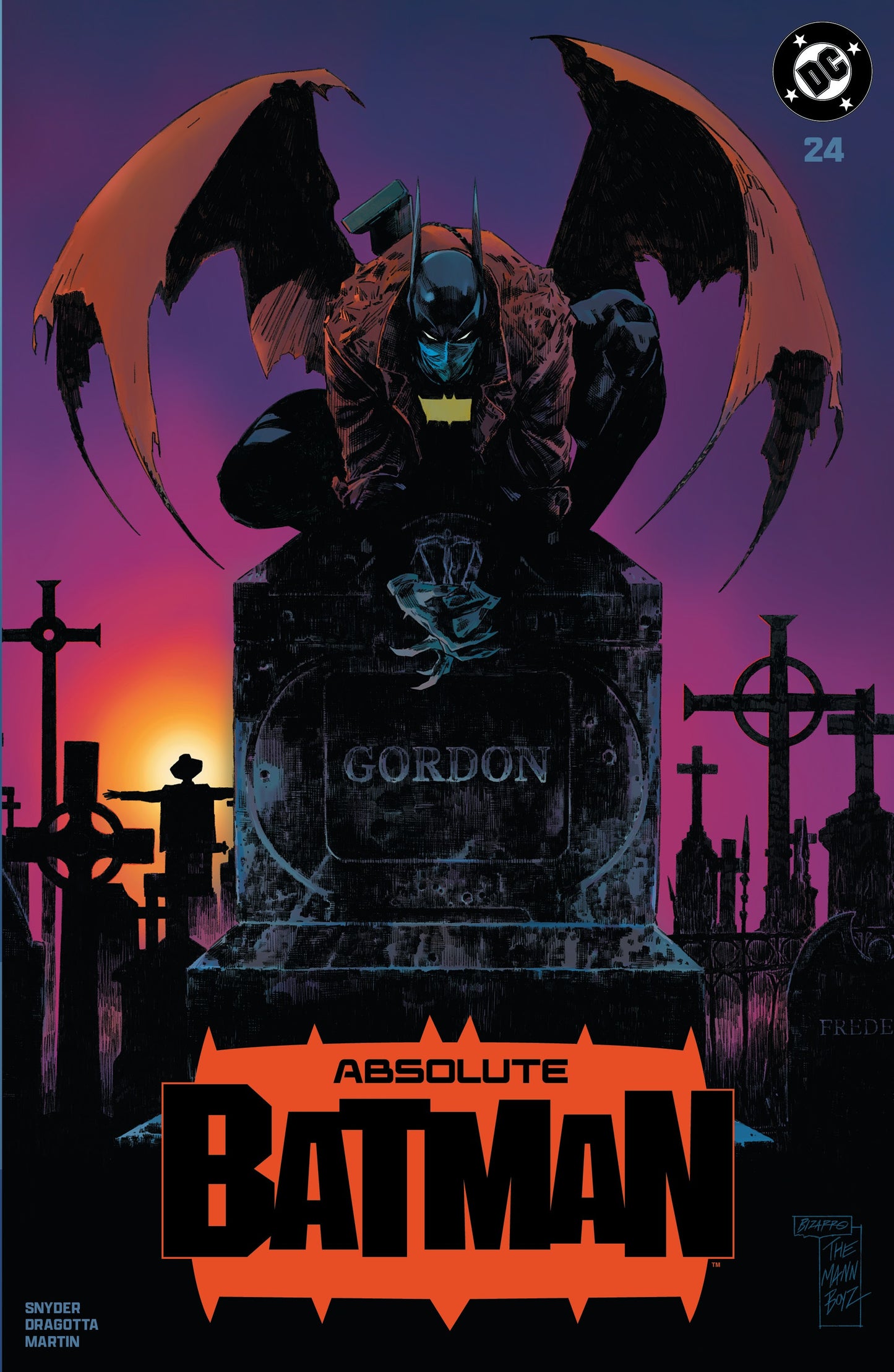 Absolute Batgirl One Stop Comic Shop Exclusive Variant cover by Seth Mann. Featuring Batgirl crouched on the Tombstone of her late father.